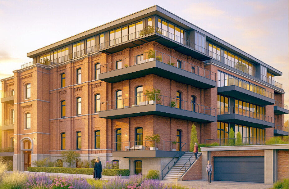 Visualisierung des aktuellen Neubauprojekts in Gotha mit moderner Architektur und gepflegter Außenanlage.