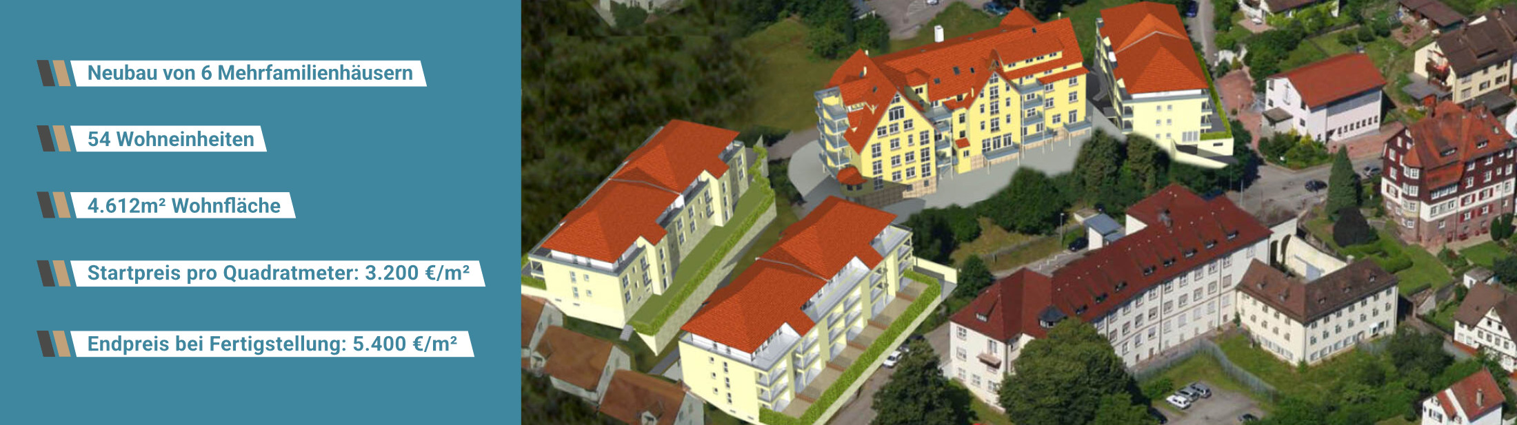 Visualisierung des aktuellen Neubauprojekts in Calw mit moderner Architektur und gepflegter Außenanlage.