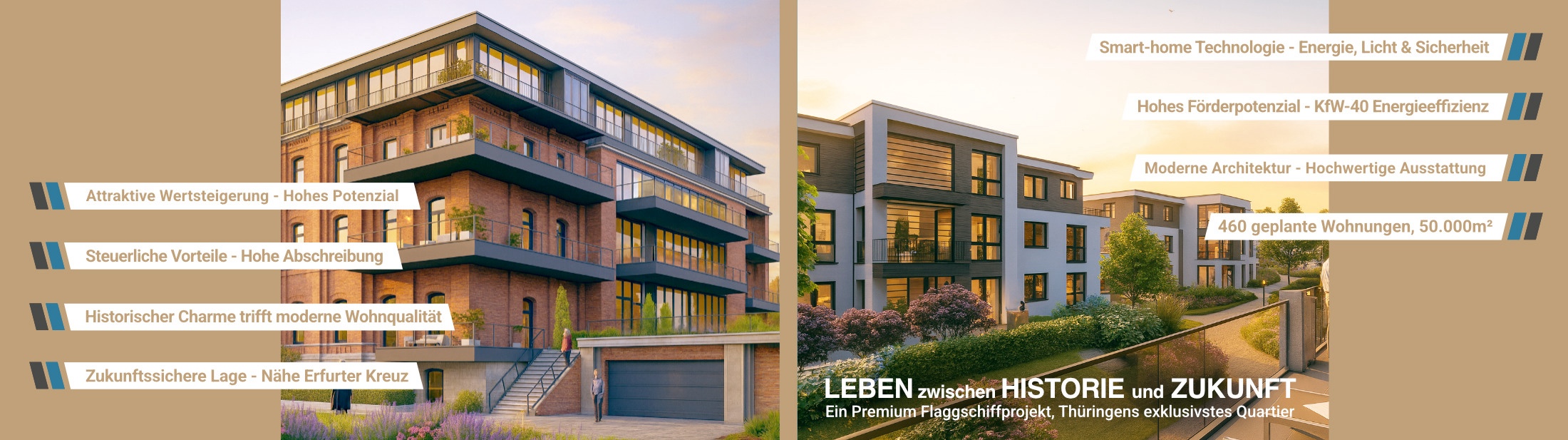 Übersicht der Investitionsimmobilien mit Steuervorteilen, historischem Charme und KfW-40 Energieeffizienz.